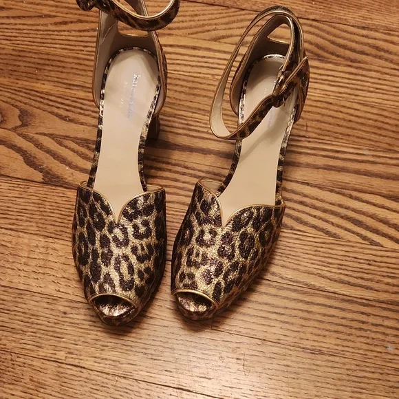 Kate Spade Metalic Copper Animal Print Block Heel Shoes NEW 9.5 - Picture 2 of 12